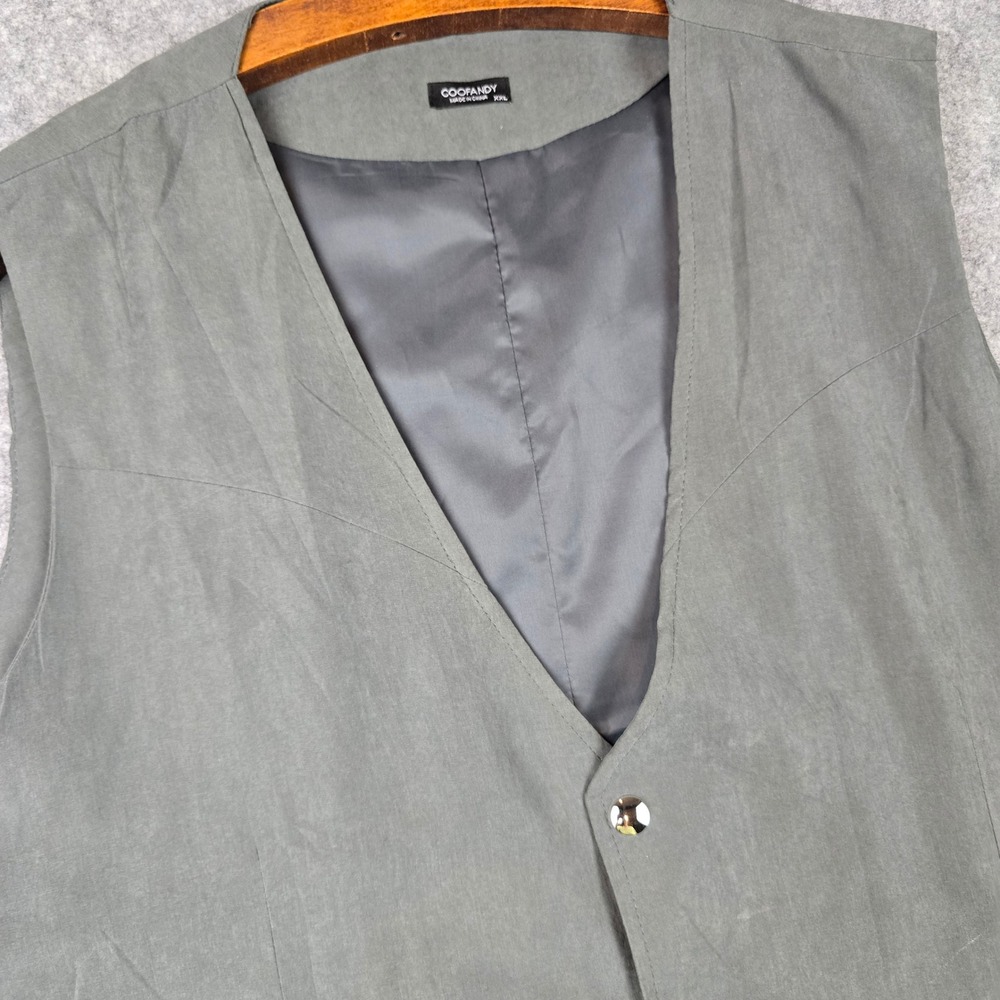 Coofandy Vest Men XXL Gray Regular Western Faux Suede Waistcoat Button Front